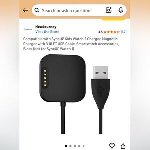 Black kids synch up kids 2 watch  Charging Cable